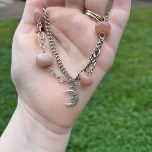 Handmade Pink Sunstone Celestial Bracelet with Moon Charm